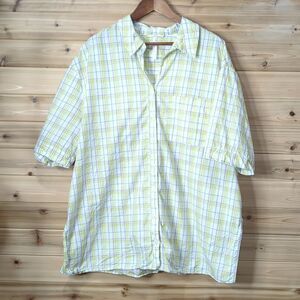 Anthropologie Short Sleeve Button Front Pajama Top Yellow Motif SS Womens XL